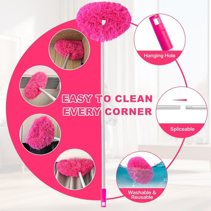 Heonay Ceiling Fan Cleaner Duster Reusable Microfiber Ceiling Fan Blade Cleaner Removable Duster with Extension Pole Adjusts 13 to 49.7 Inch for Cleaning Walls Bookshelves Furniture Door Window Top (Rosy) - Image 3